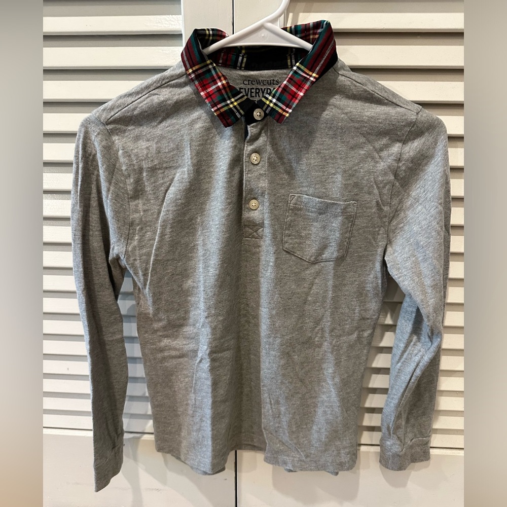 Crewcuts Boys Gray shirt with Tartan collar size 10